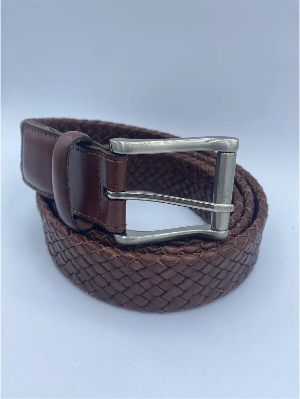 Vg Trafalgar Belt Braided Brown Genuine Leather 44/110 Silver Tone Hardware